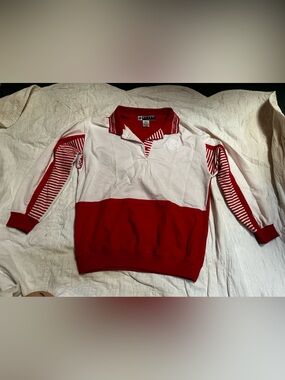 Vintage Blast Petites Red White Colorblock Polo Shirt Size S Petite